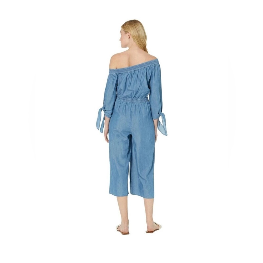 Michael Kors Women's Off The Shoulder Cropped Jumpsuit Blue Size Large NWOT - Picture 3 of 8